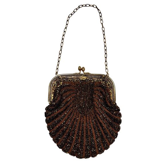 Antique Handbags - Antique 1920s Art Deco Beaded Purse Glass Seed Beads Metal Frame Flapper Bag 20s